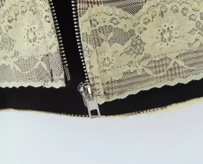 Grey Lace Plaid Tube Top
