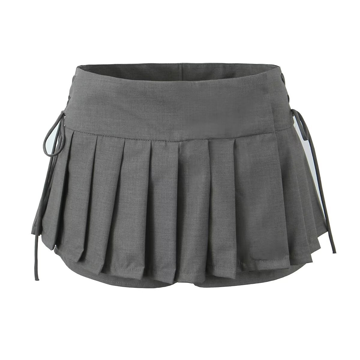 Grey Laced-Up Sides Pleated Skort
