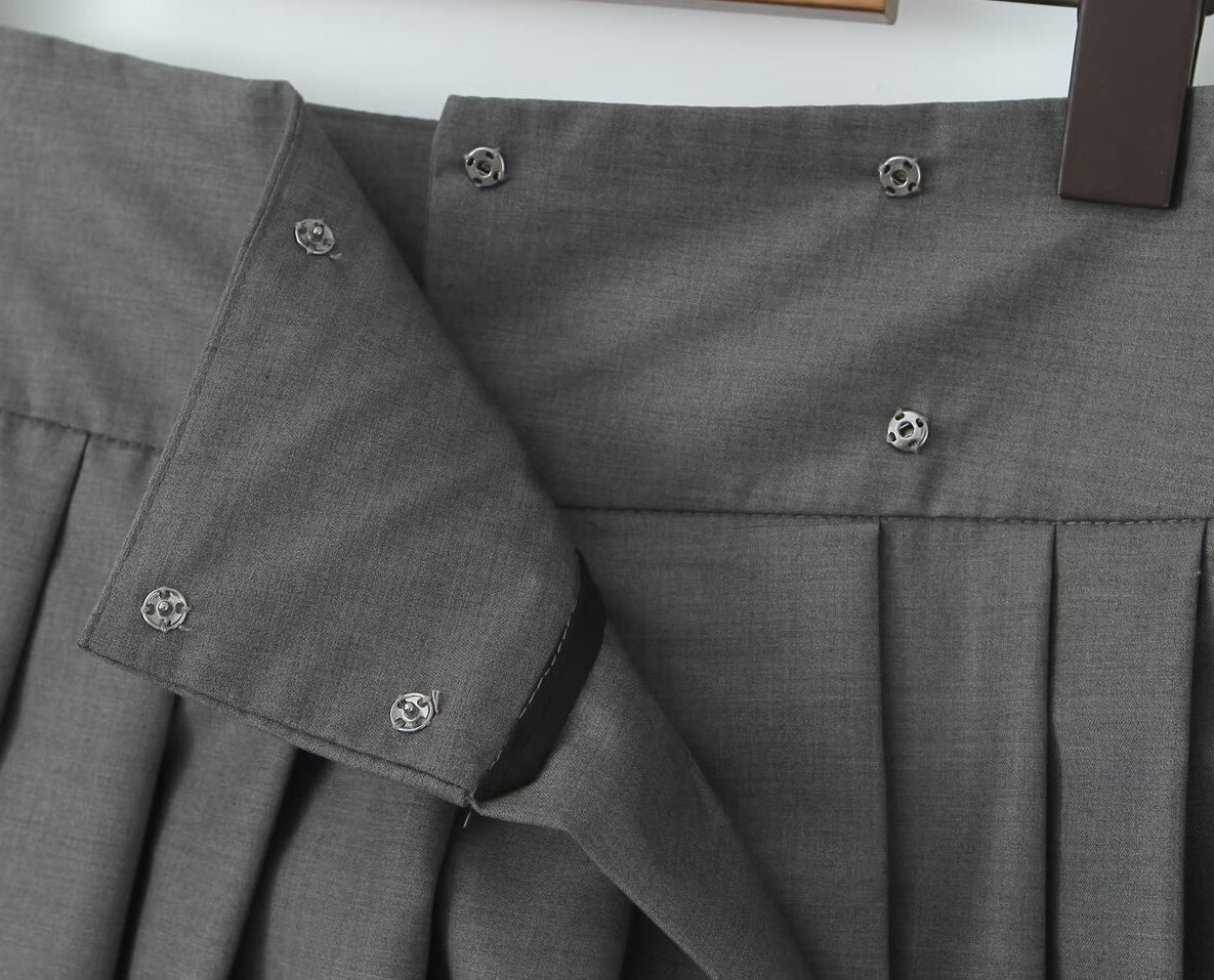 Grey Laced-Up Sides Pleated Skort