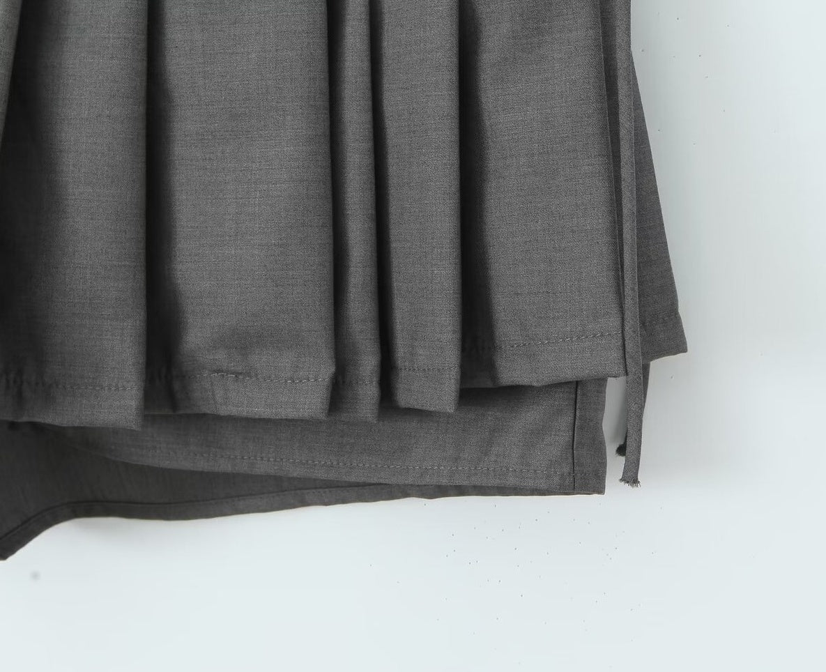 Grey Laced-Up Sides Pleated Skort