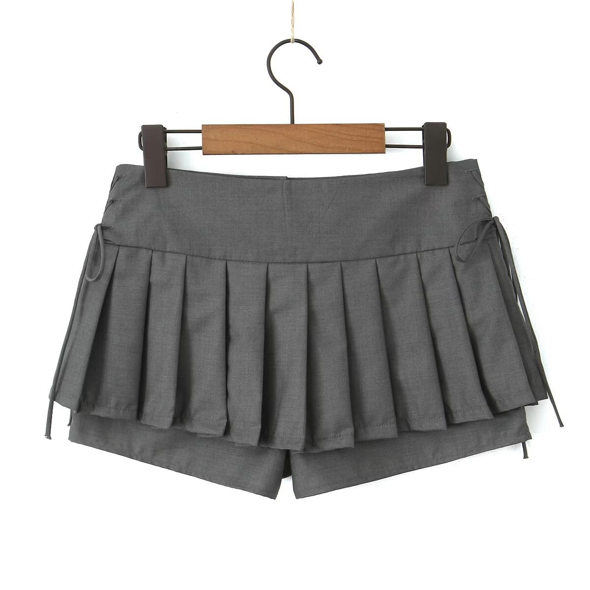 Grey Laced-Up Sides Pleated Skort