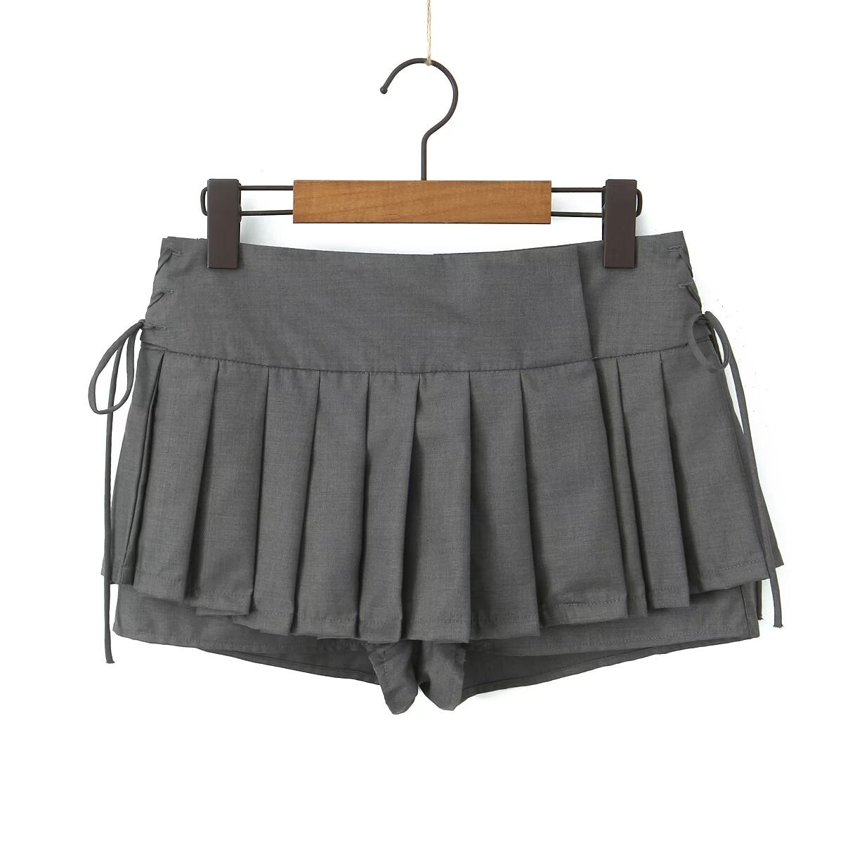 Grey Laced-Up Sides Pleated Skort