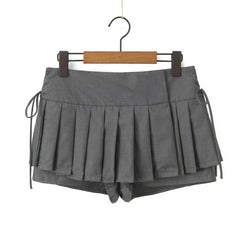 Grey Laced-Up Sides Pleated Skort