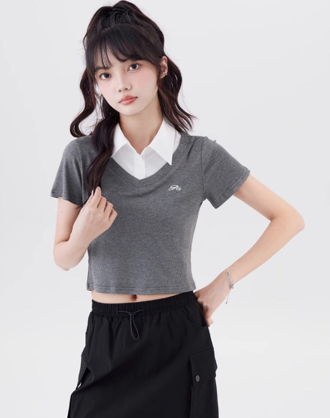 Grey Layered Collared T-Shirt