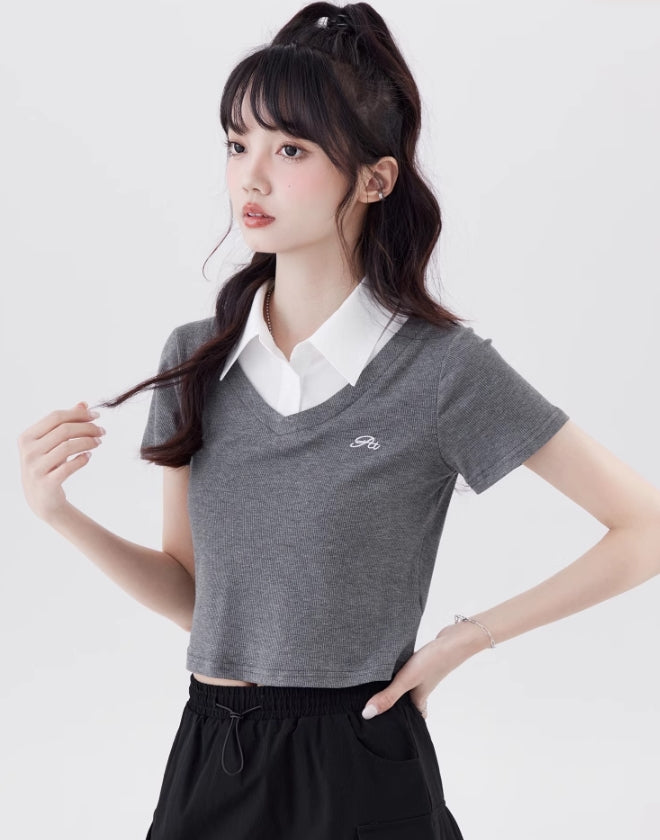 Grey Layered Collared T-Shirt
