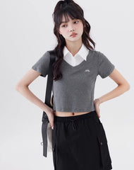 Grey Layered Collared T-Shirt