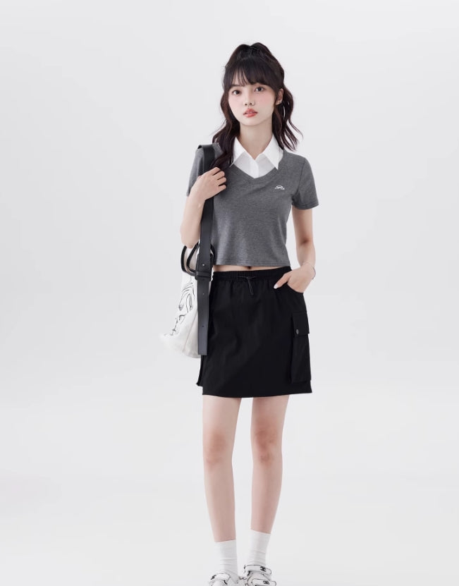 Grey Layered Collared T-Shirt
