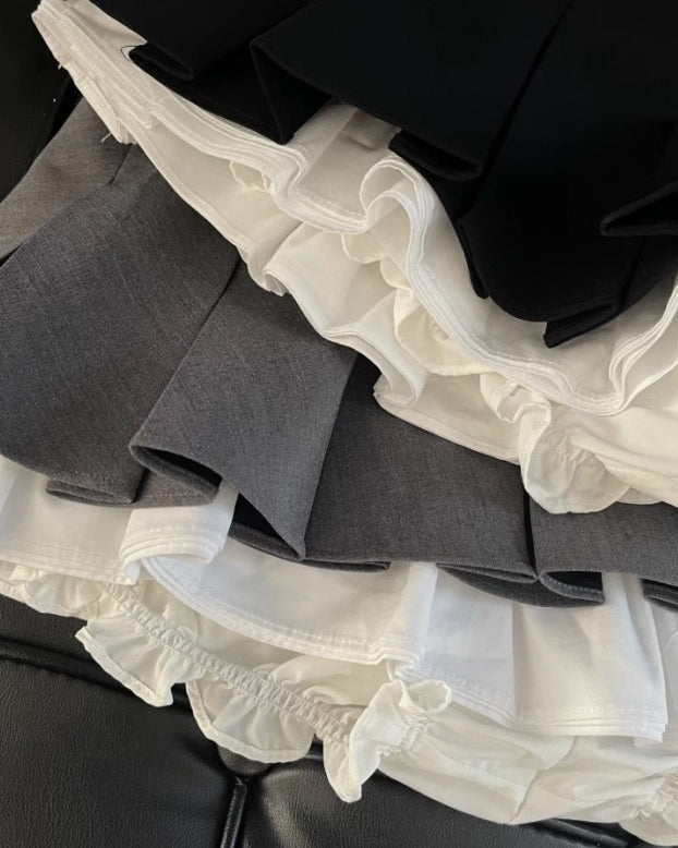 Grey Layered Hem Pleated Mini Skirt