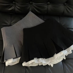 Grey Layered Hem Pleated Mini Skirt