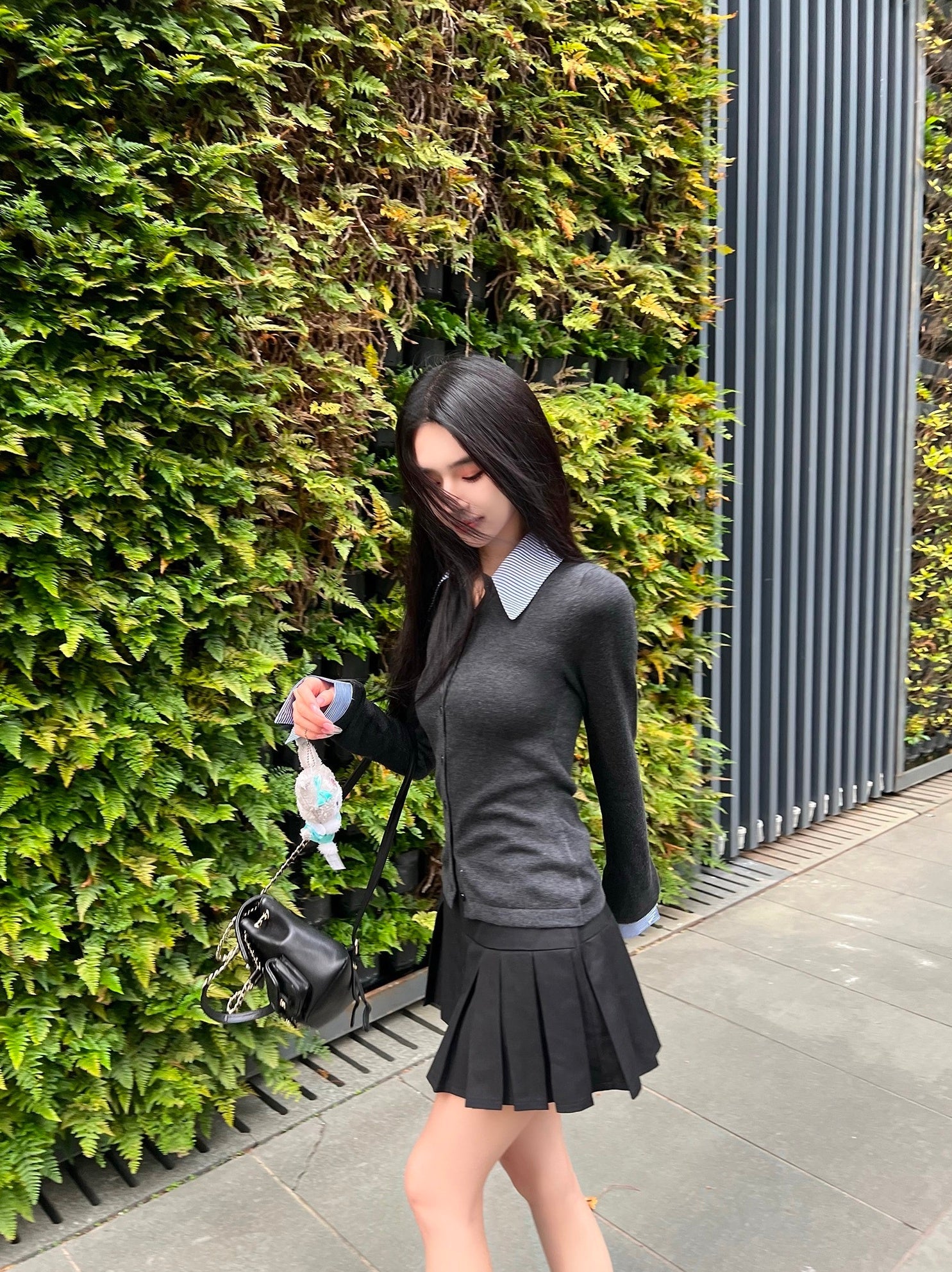 Grey Layered Style Button-Up Cardigan