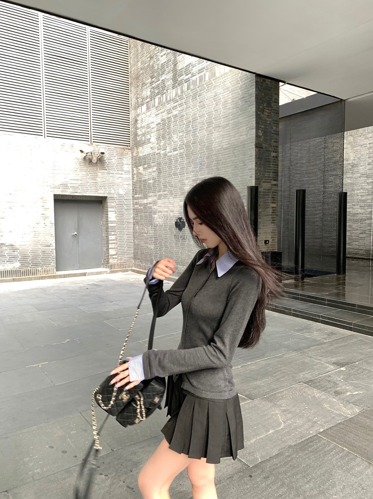 Grey Layered Style Button-Up Cardigan