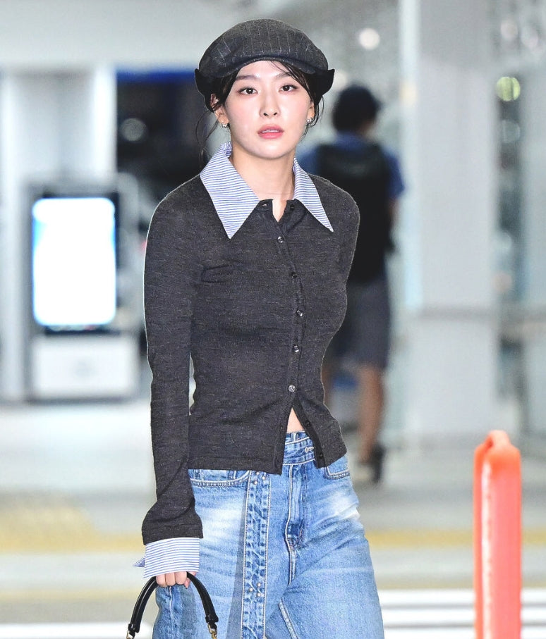 Grey Layered Style Button-Up Cardigan