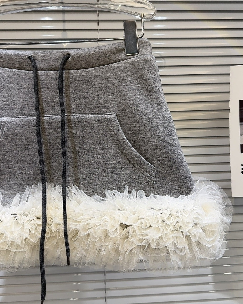 Grey Layered Tulle Sweat Mini Skirt