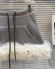 Grey Layered Tulle Sweat Mini Skirt
