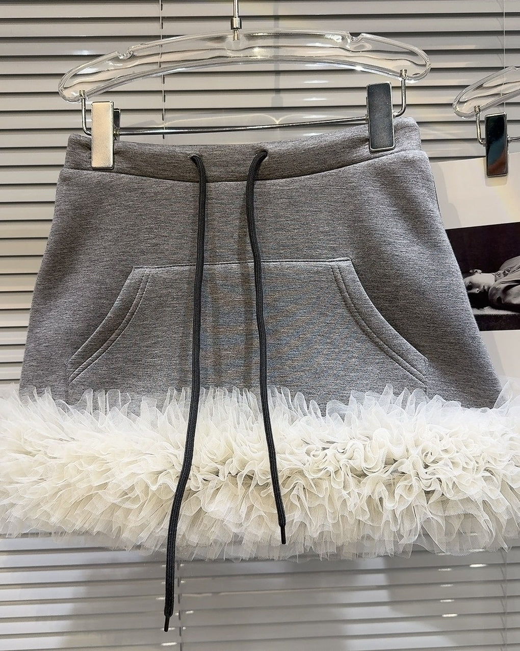 Grey Layered Tulle Sweat Mini Skirt