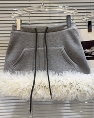 Grey Layered Tulle Sweat Mini Skirt