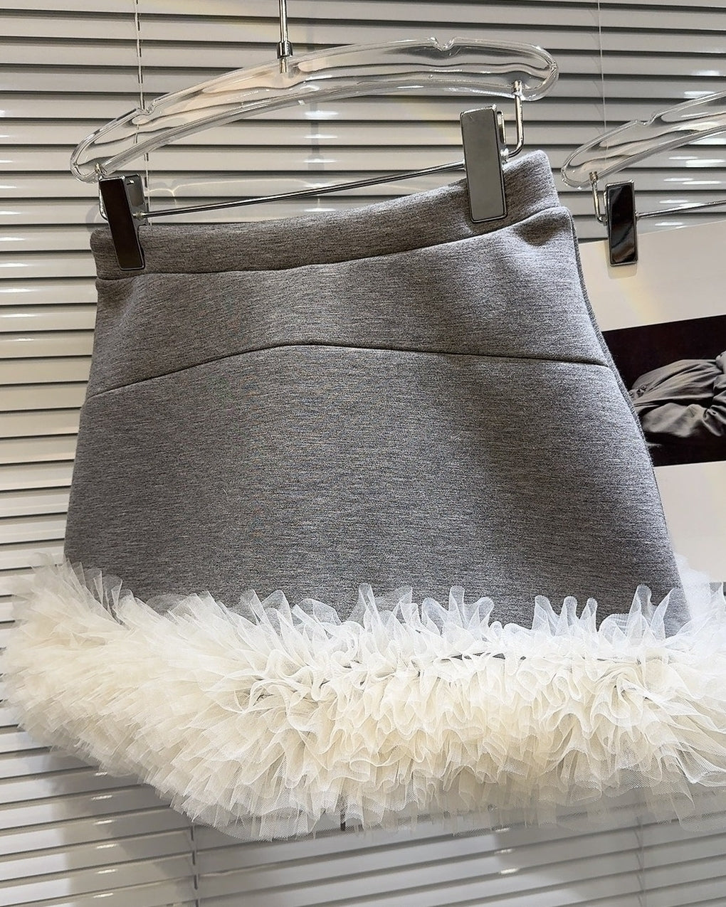 Grey Layered Tulle Sweat Mini Skirt