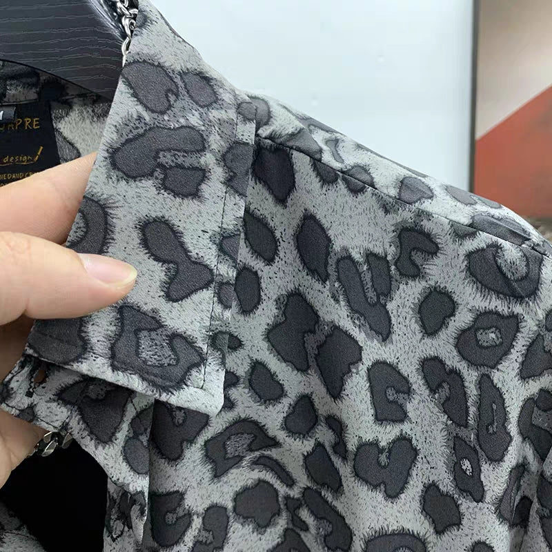 Dark Grey Leopard Pattern Shirt