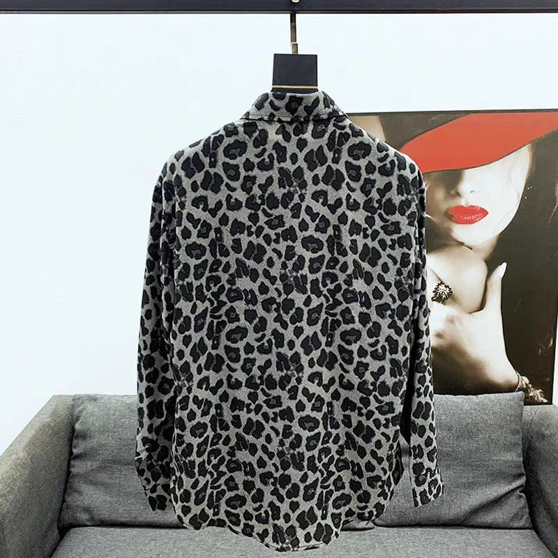 Dark Grey Leopard Pattern Shirt