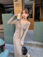 Grey Long Sleeve Knit Bodycon Dress