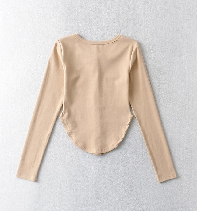 Grey Long Sleeves Corset-Style Top