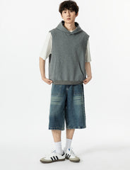Grey Loose Sleeveless Hoodie