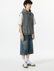 Grey Loose Sleeveless Hoodie