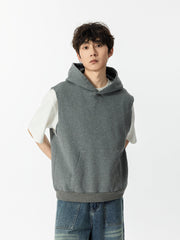 Grey Loose Sleeveless Hoodie