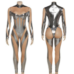 Grey Metallic Cut-Out Jumpsuit