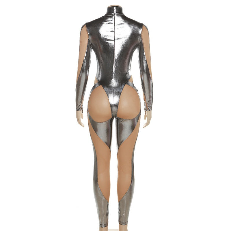 Grey Metallic Cut-Out Jumpsuit