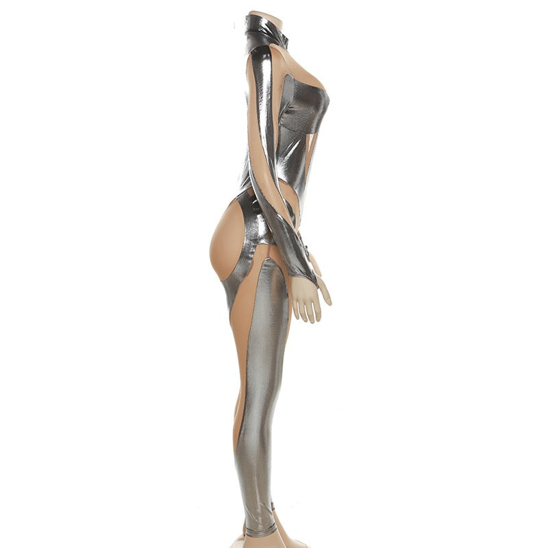 Grey Metallic Cut-Out Jumpsuit