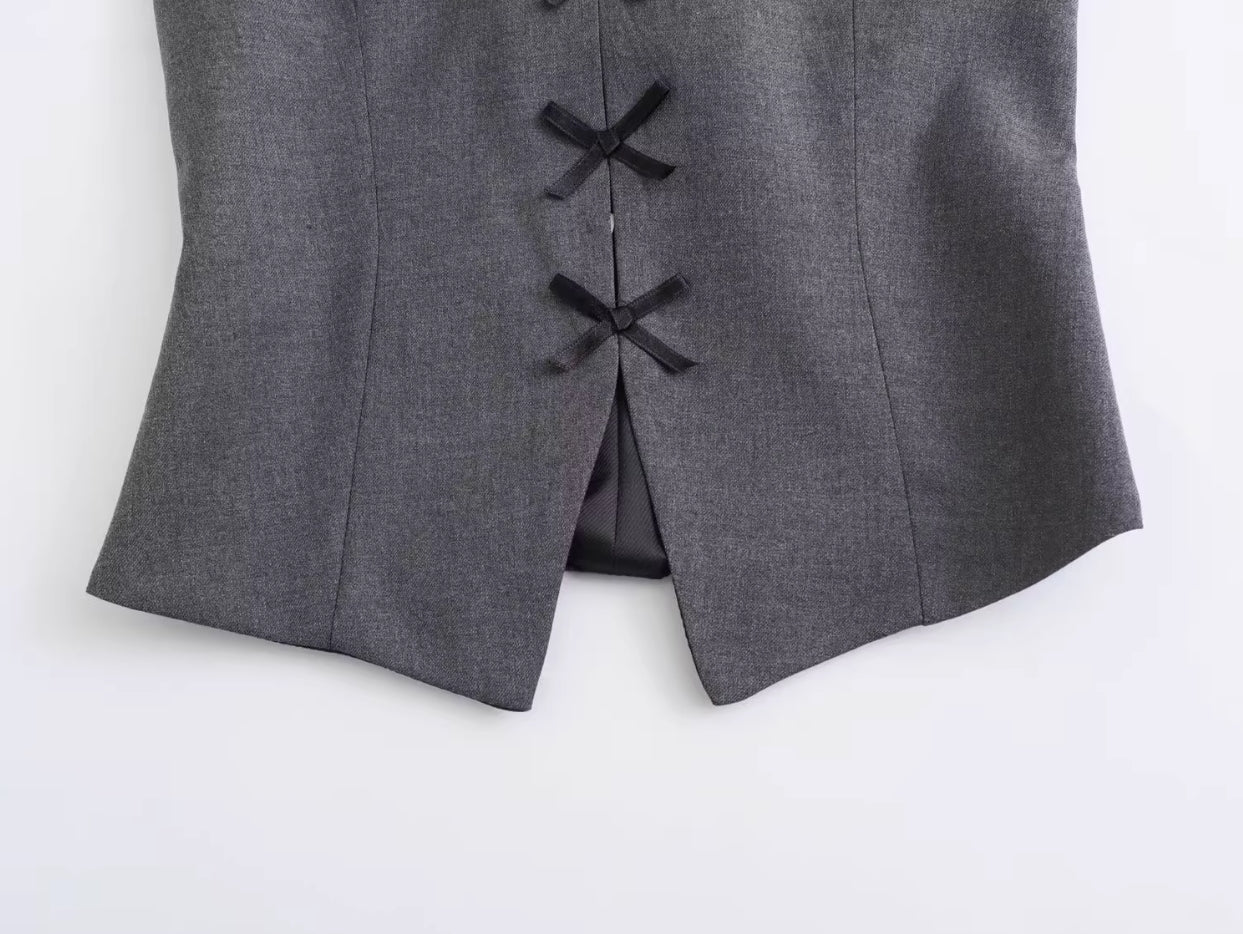 Grey Mini Bows Halter Top