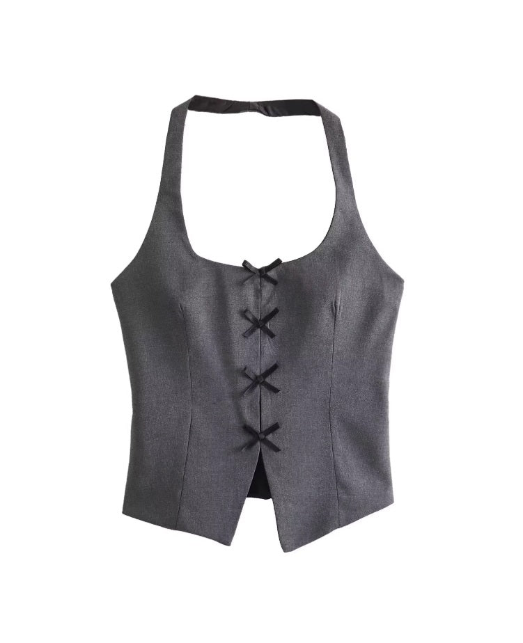 Grey Mini Bows Halter Top