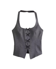 Grey Mini Bows Halter Top
