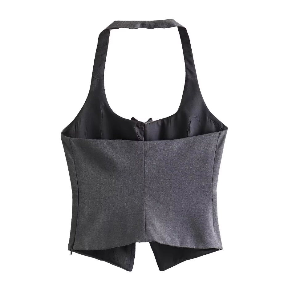 Grey Mini Bows Halter Top