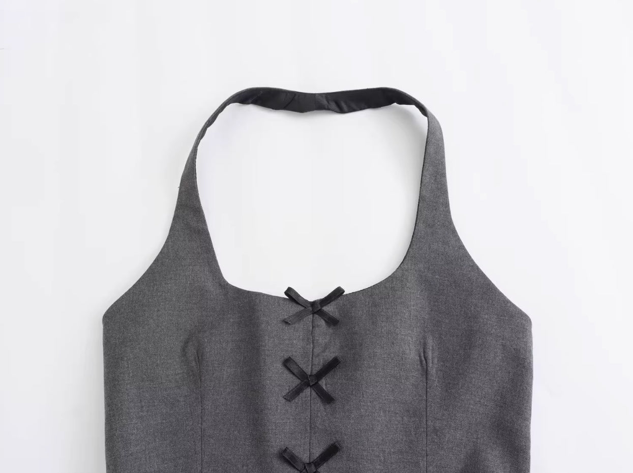 Grey Mini Bows Halter Top