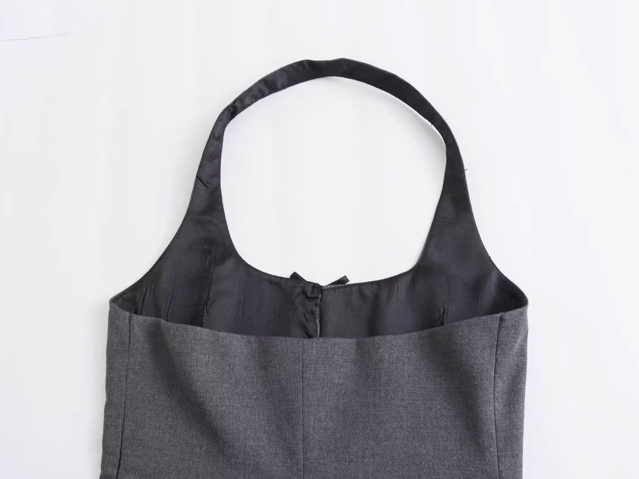 Grey Mini Bows Halter Top