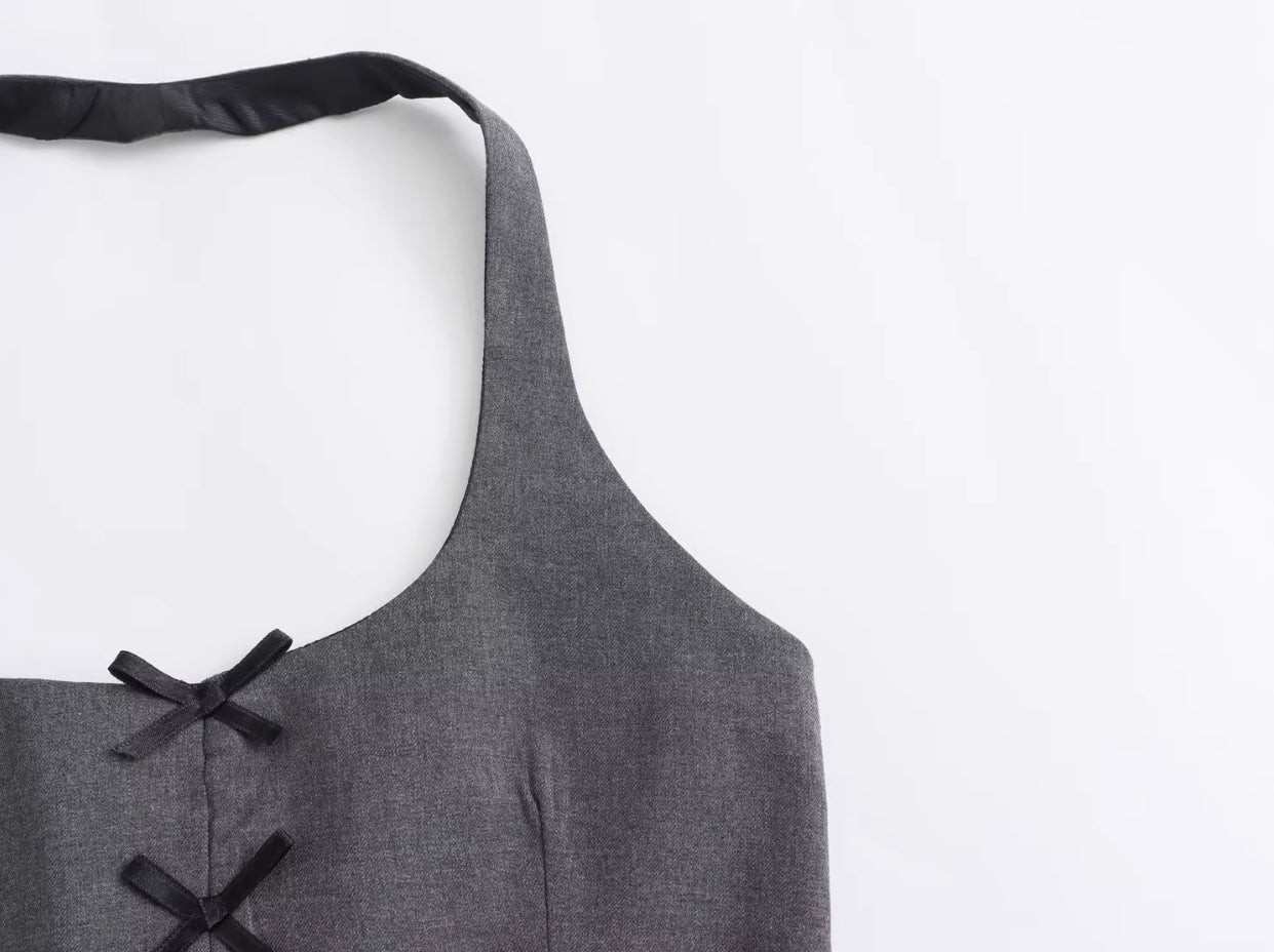 Grey Mini Bows Halter Top