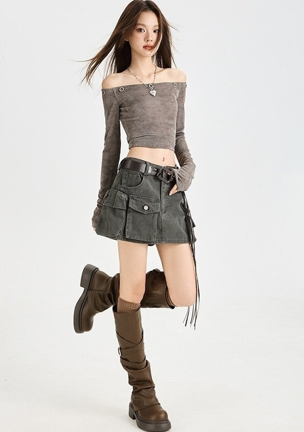 Grey Multi-Pocket Cargo Skirt