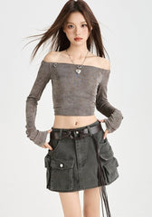 Grey Multi-Pocket Cargo Skirt
