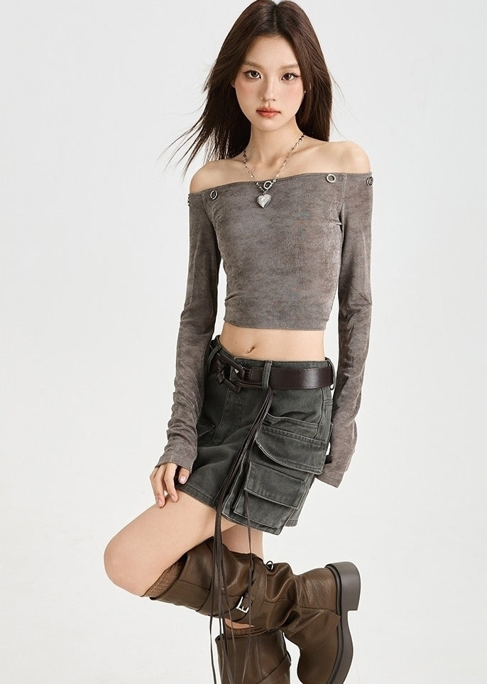 Grey Multi-Pocket Cargo Skirt