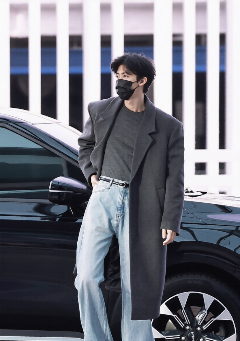Grey Oversized Tailored Wool Long Coat