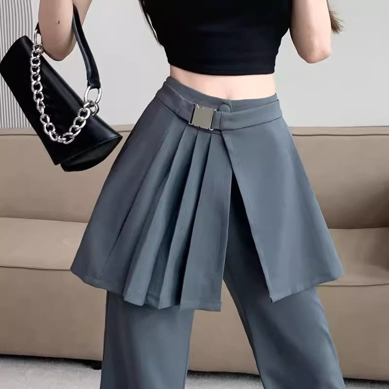 Grey Pants With Pleated Skirt Detail