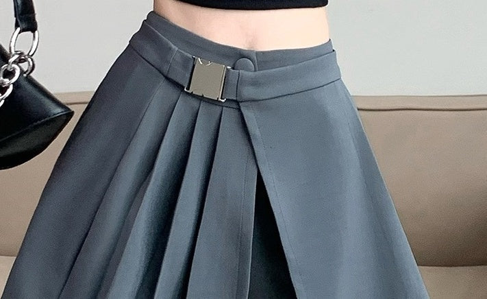 Grey Pants With Pleated Skirt Detail