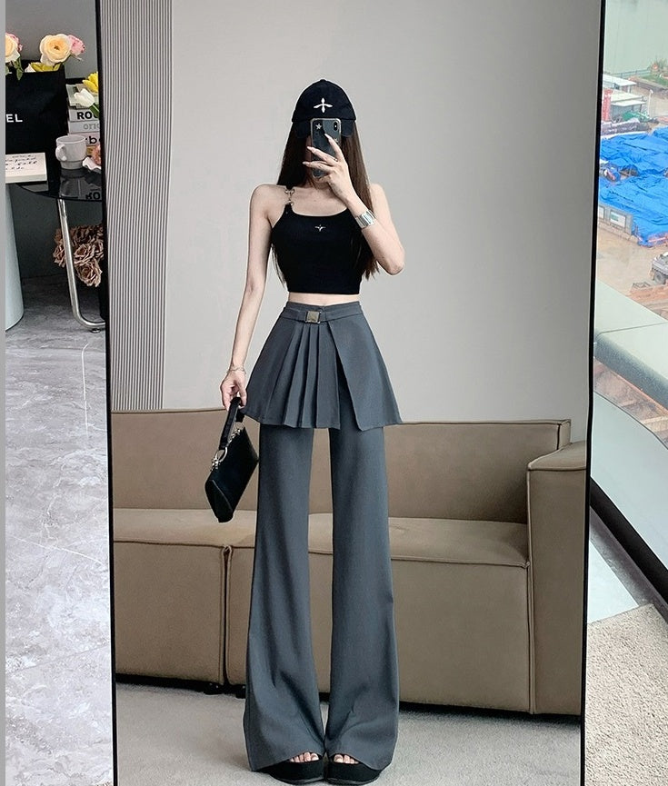 Grey Pants With Pleated Skirt Detail