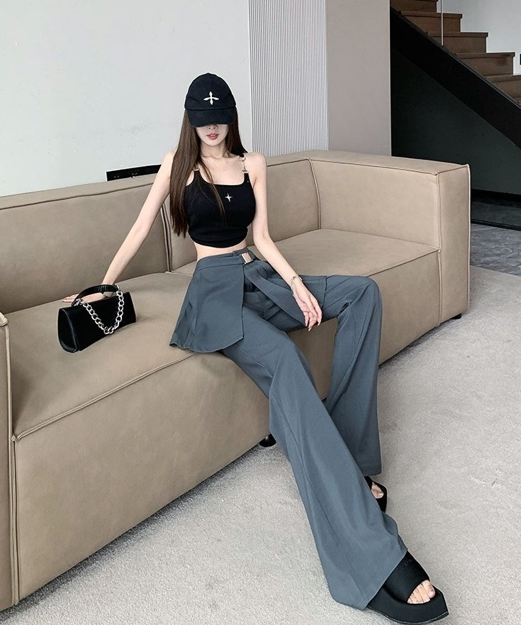 Grey Pants With Pleated Skirt Detail
