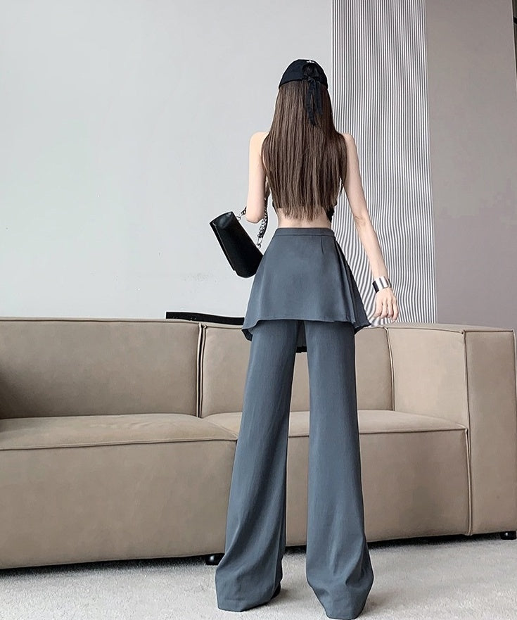 Grey Pants With Pleated Skirt Detail