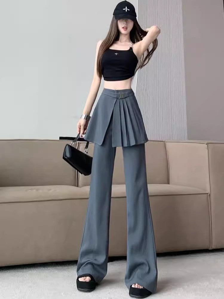 Grey Pants With Pleated Skirt Detail