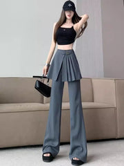 Grey Pants With Pleated Skirt Detail