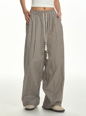 Grey Pinstripe Pleated Wide-Leg Pants